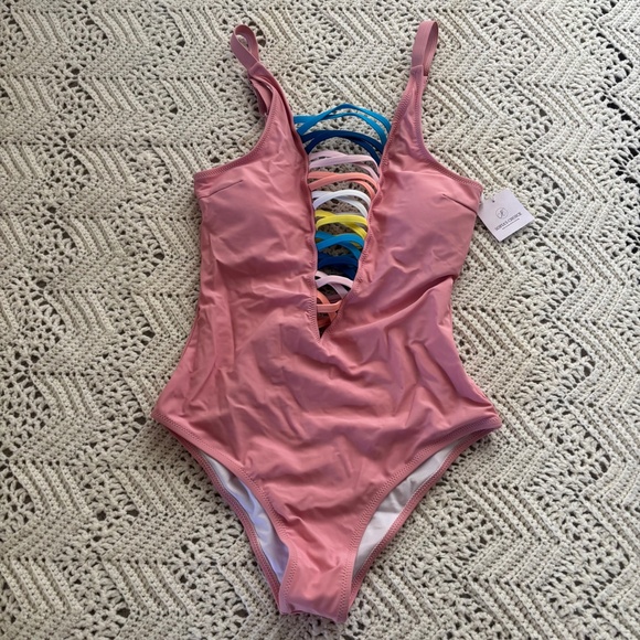 Sofia's Choice One Piece Swimsuit Cut-out Deep-V Crisscross Women's Size S NWT - Picture 1 of 3